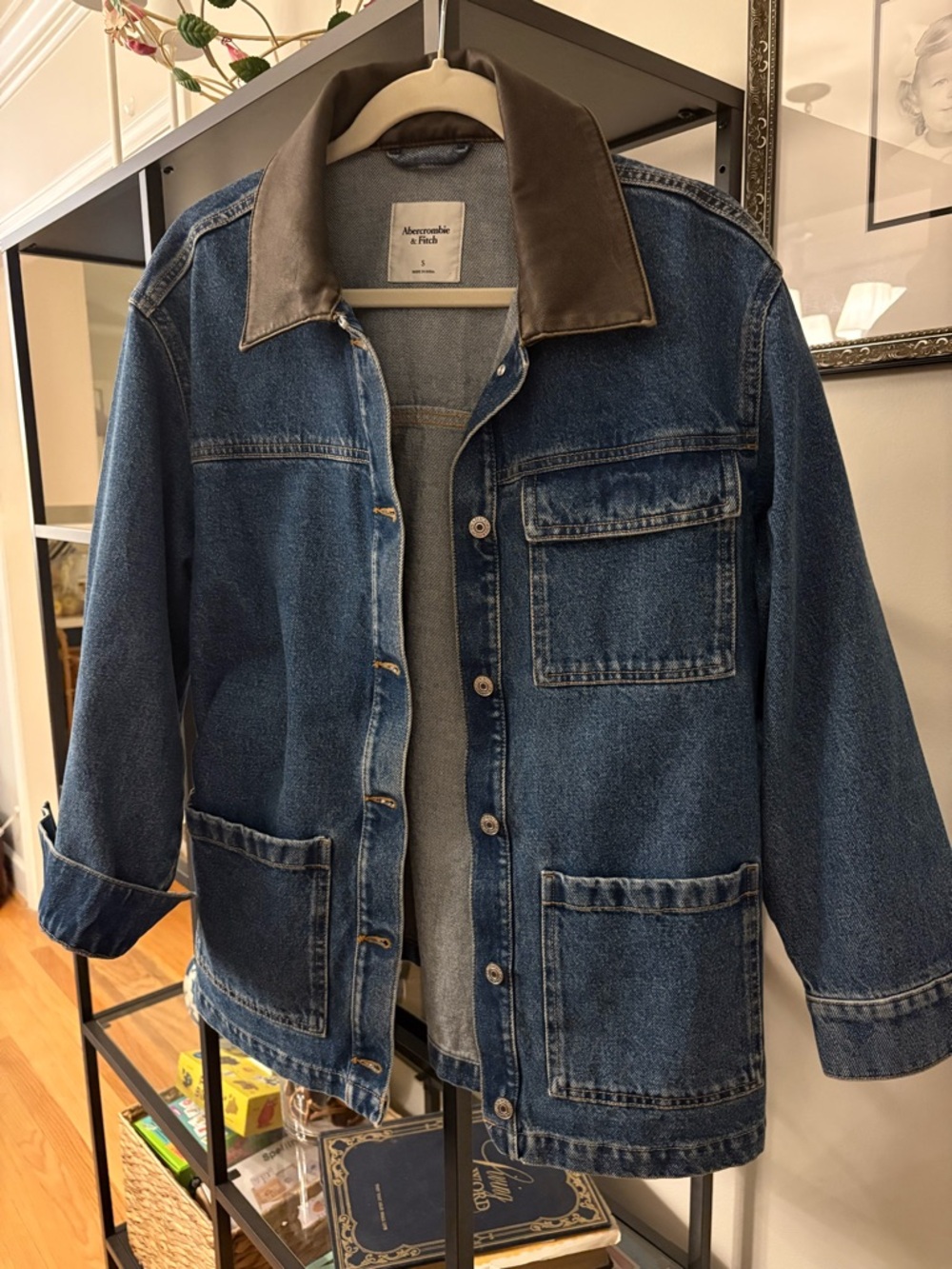 Abercrombie & Fitch Blue Denim Jacket with Brown Collar
